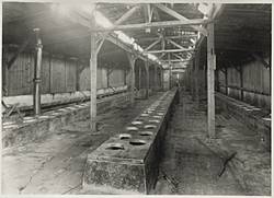 Auschwitz II. Latrinenbaracke. Oświęcim, 1942-1945